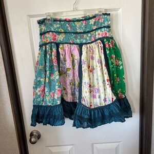 Floral Patchwork A-Line Skirt - Multicolor